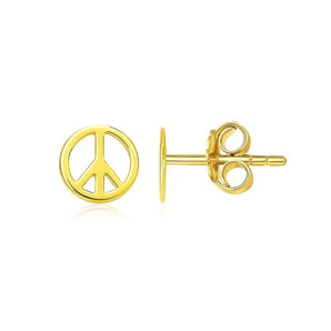 14k Yellow Gold Post Earrings with Peace Signs(6.9mm) RCJ
