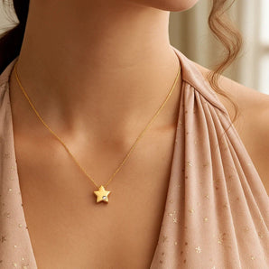 14k Yellow Gold Polished Star Necklace with Diamond RCJ