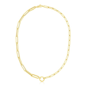 14k Yellow Gold High Polish Elongated Paperclip Chain Circle Necklace RCJ
