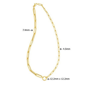 14k Yellow Gold High Polish Elongated Paperclip Chain Circle Necklace RCJ