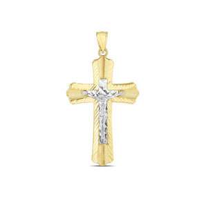 14k Two Tone Gold High Polish Diamond Cut Cross Pendant RCJ