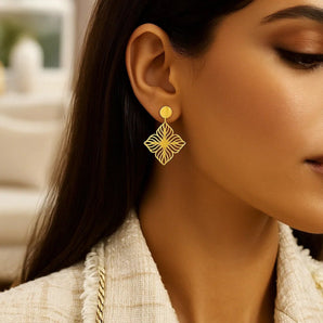 14K Yellow Gold High Polish Flower Cutout Earrings RCJ