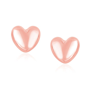 14k Rose Gold Puffed Heart Shape Shiny Earrings RCJ