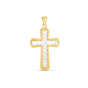 14k Two Tone Gold High Polish Diamond Cut Cross Pendant RCJ