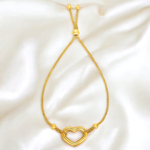 Adjustable Gold Bracelet with Shiny Open Heart - Roteiro Jewelry