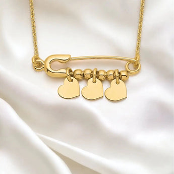 Safety Pin with Dangle Hearts Necklace SOG