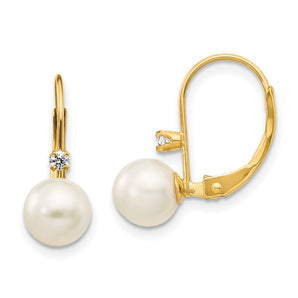 Pearl and Diamond Leverback Earrings