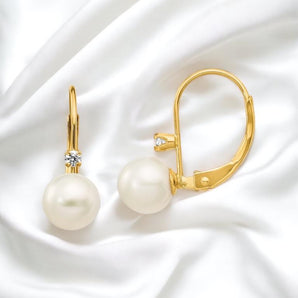 Pearl and Diamond Leverback Earrings