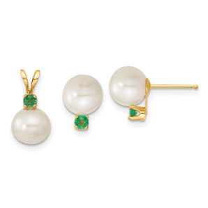 Pearl & Emerald Stud Earrings & Pendant