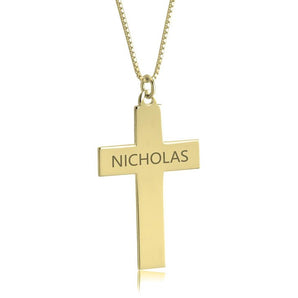 Custom Cross Name Necklace in 14K Gold with Adjustable Box Chain