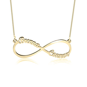 Personalized Infinity Necklace with Names in 14K Gold with Adjustable Box Chain