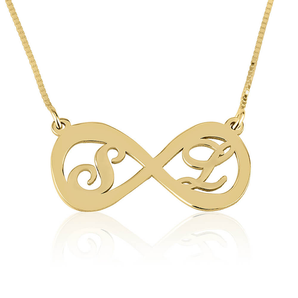 Personalized Two Letters Infinity Necklace in 14K Gold with Adjustable Box Chain