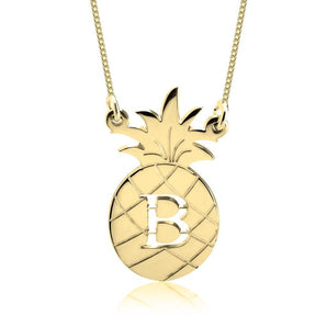 Personalized Pineapple Necklace in 14K Gold with Adjustable Box Chain