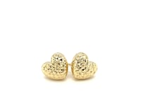 14k Yellow Gold Puffed Heart Earrings with Diamond Cuts