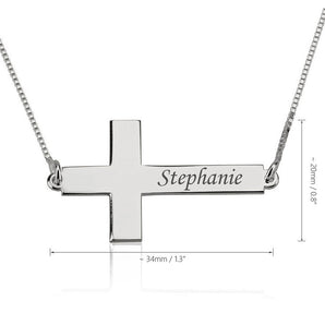 Personalized Sideways Cross Name Necklace in 14K Gold with Adjustable Box Chain