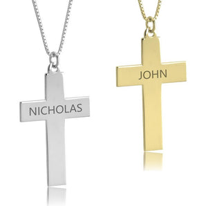 Custom Cross Name Necklace in 14K Gold with Adjustable Box Chain