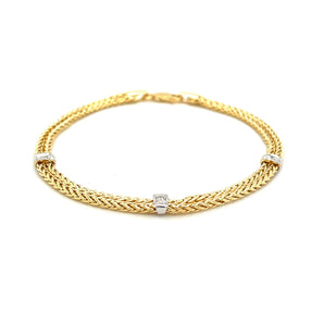 Two-Tone Gold Dual Wheat Chain Bracelet with Diamond Stations