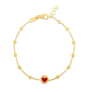 Childrens Bracelet with Beads and Enameled Heart