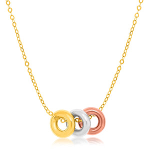 Tri-Color Gold Chain Necklace with Three Open Circle Accents