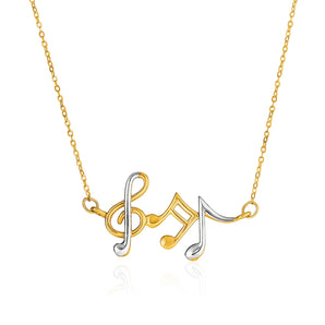 Two-Toned Yellow and White Gold Musical Notes Necklace