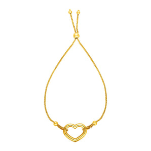 Adjustable Gold Bracelet with Shiny Open Heart - Roteiro Jewelry