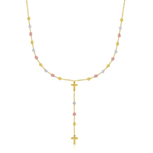 Tri-Color Gold Rosary Chain Necklace