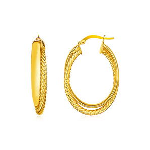 Two Part Textured Twisted Oval Hoop Earrings