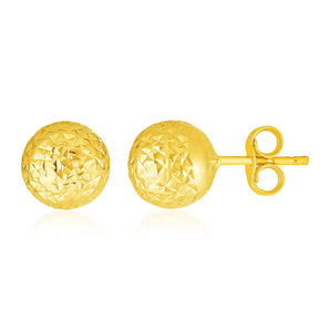 14k Gold Ball Earrings with Crystal Cut Texture - Roteiro Jewelry