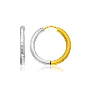 Two-Tone Gold Hinge Hammered Hoop Earrings