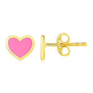 Enamel Pink Heart Stud Earrings