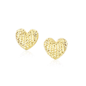 Puffed Heart Earrings with Diamond Cuts