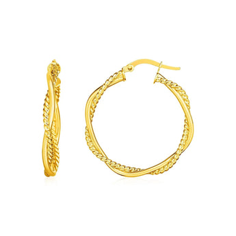 Two Part Textured Twisted Round Hoop Earrings roteirojewelry